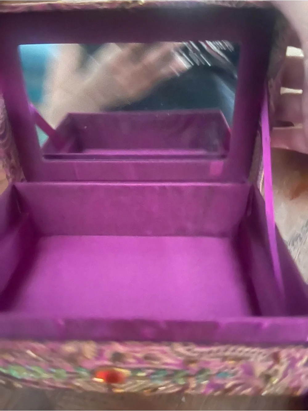 Embellished Pink and amber color Beaded  jewelry storage box
